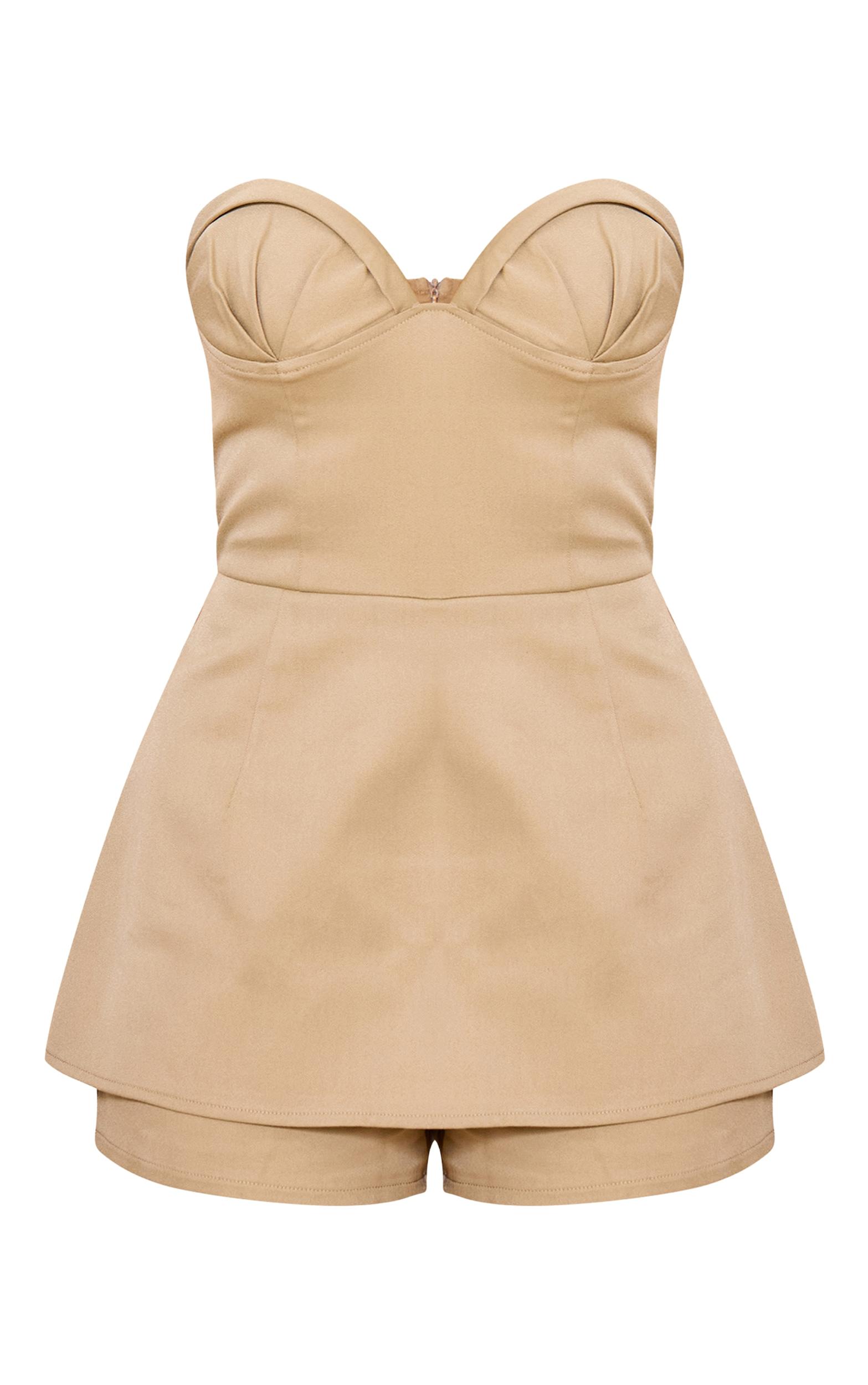 Clay Woven Bust Cup Detail Peplum Romper Product Image