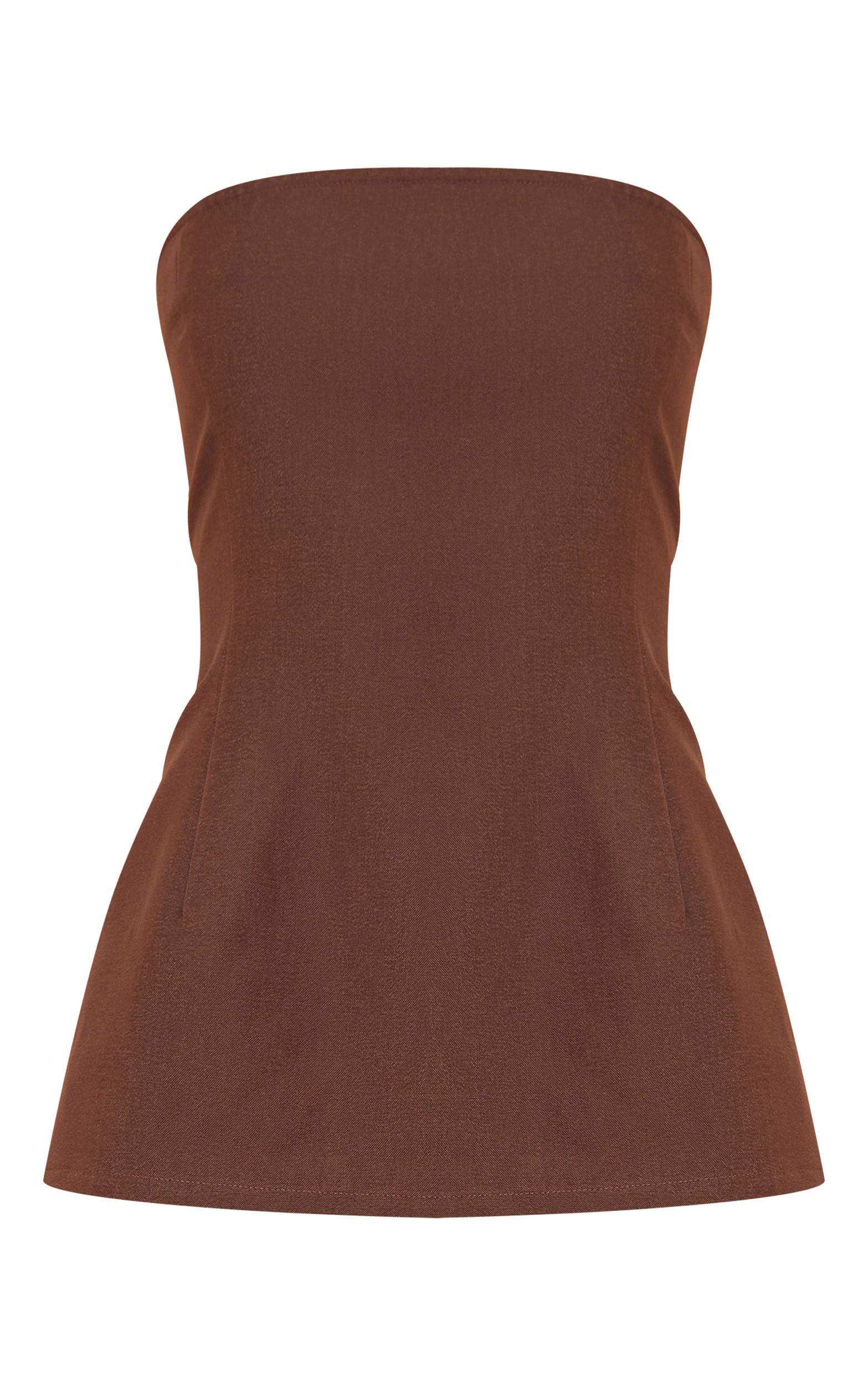 Chocolate Woven Tailored Longline Bandeau Flared Jumpsuit Product Image