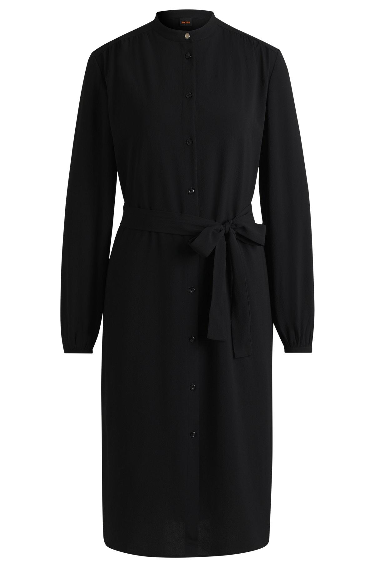 Belted shirt dress in crepe Georgette with stand collar Product Image