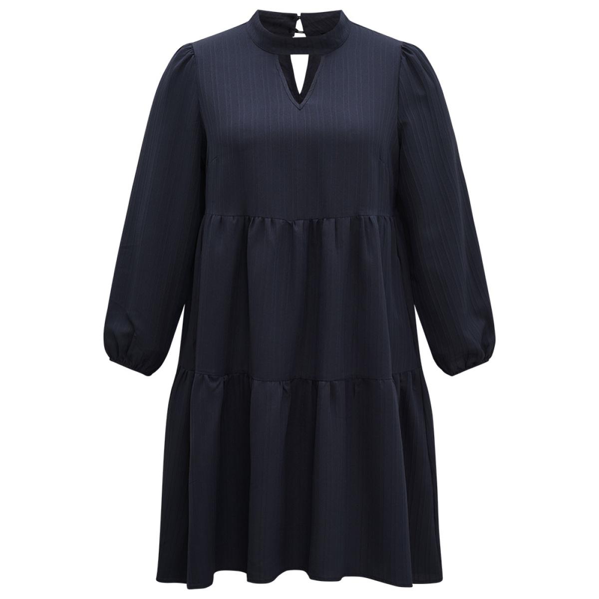 Plus Size Solid Cut Out Lantern Sleeve Dress DarkBlue Women Elegant Elastic cuffs Keyhole Cut-Out Long Sleeve Curvy Midi Dress BloomChic 14-16/1X Product Image