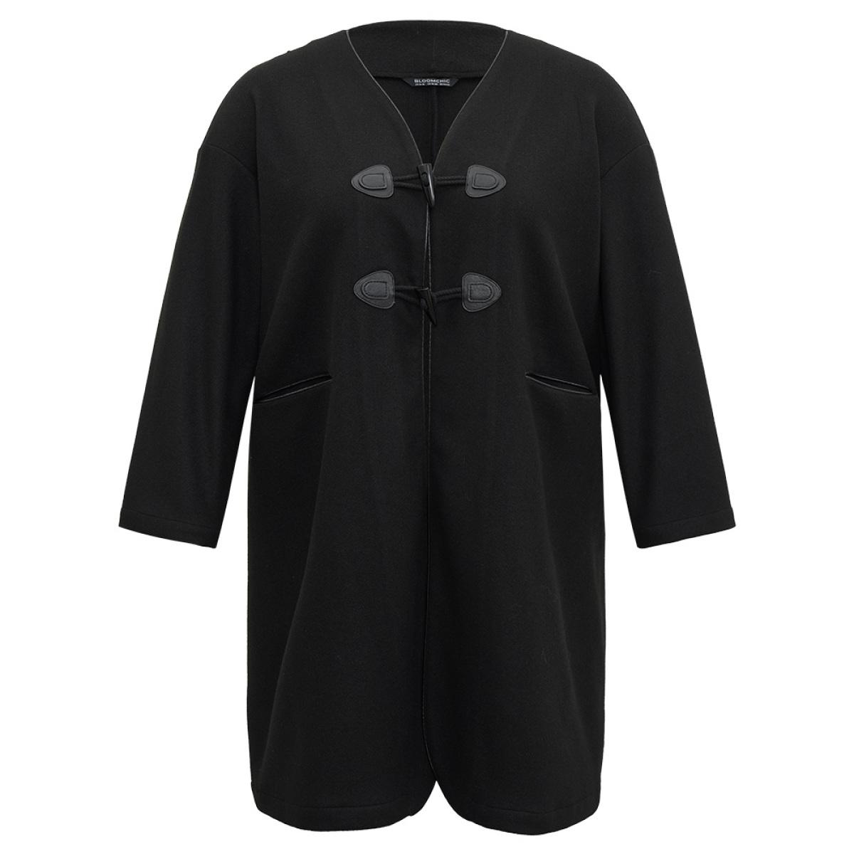 Plus Size Plain Duffle Button Pocket Coat Women Black Casual Plain Ladies Dailywear Winter Coats BloomChic 12/L Product Image