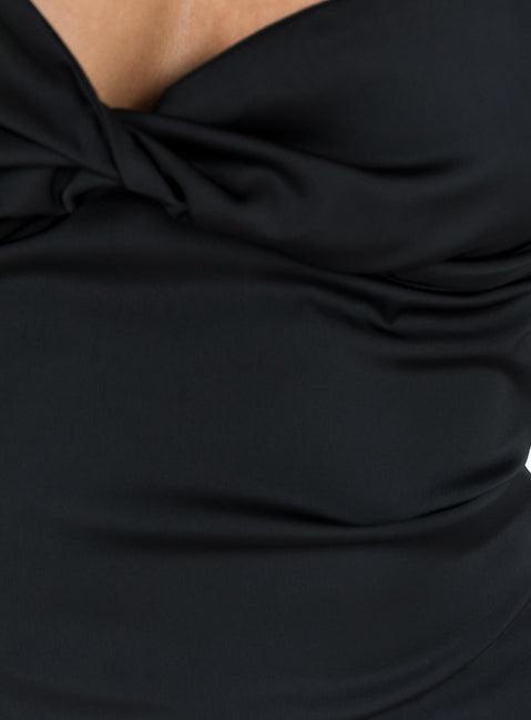 Pavel Long Sleeve Satin Top Black Product Image