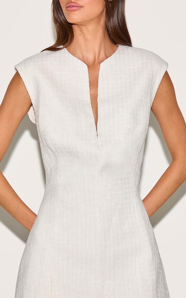  Cream Boucle V Neck Shift Dress Product Image