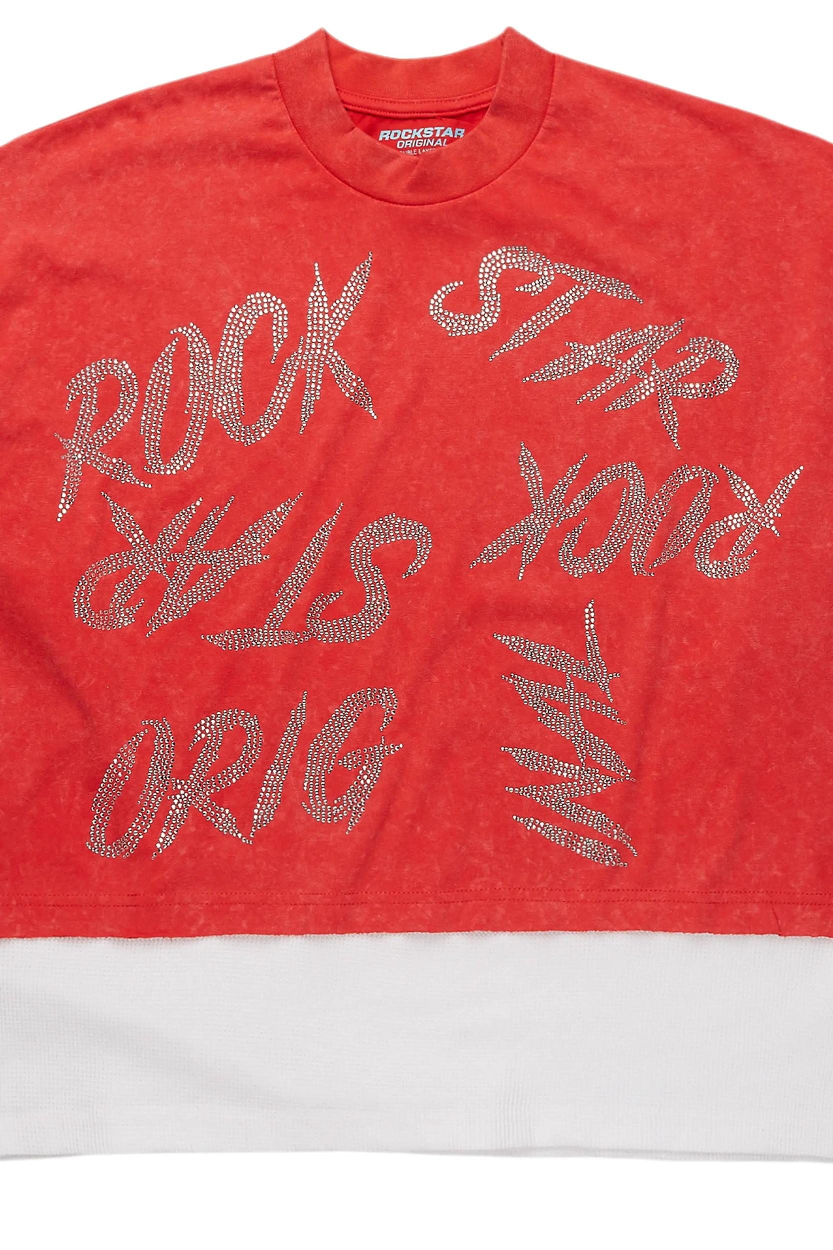 Bence Vintage Red Thermal Double Layer Boxy Crop T-Shirt Male Product Image