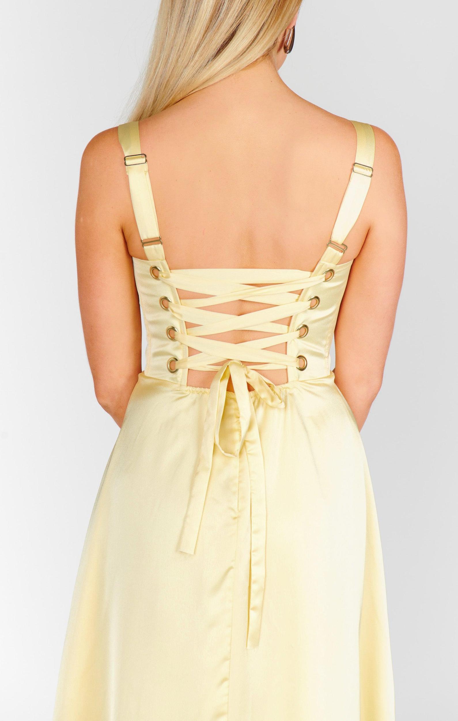Clarissa Corset Dress ~ Pale Yellow Luxe Satin Product Image