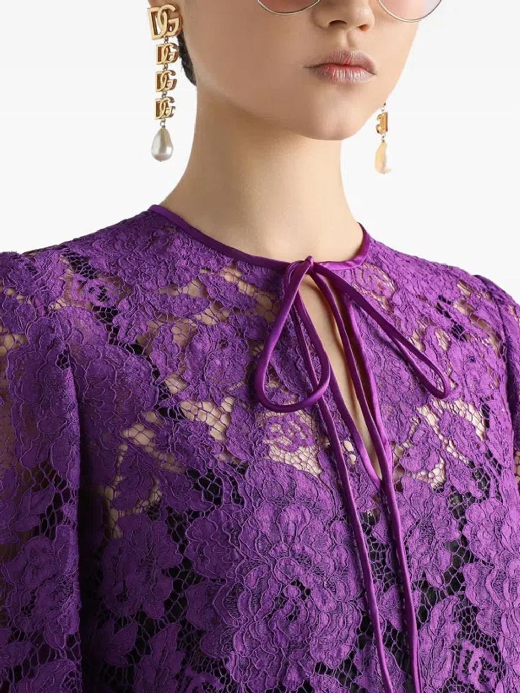 DOLCE & GABBANA Cordonetto Lace Short Dress In Purple Product Image