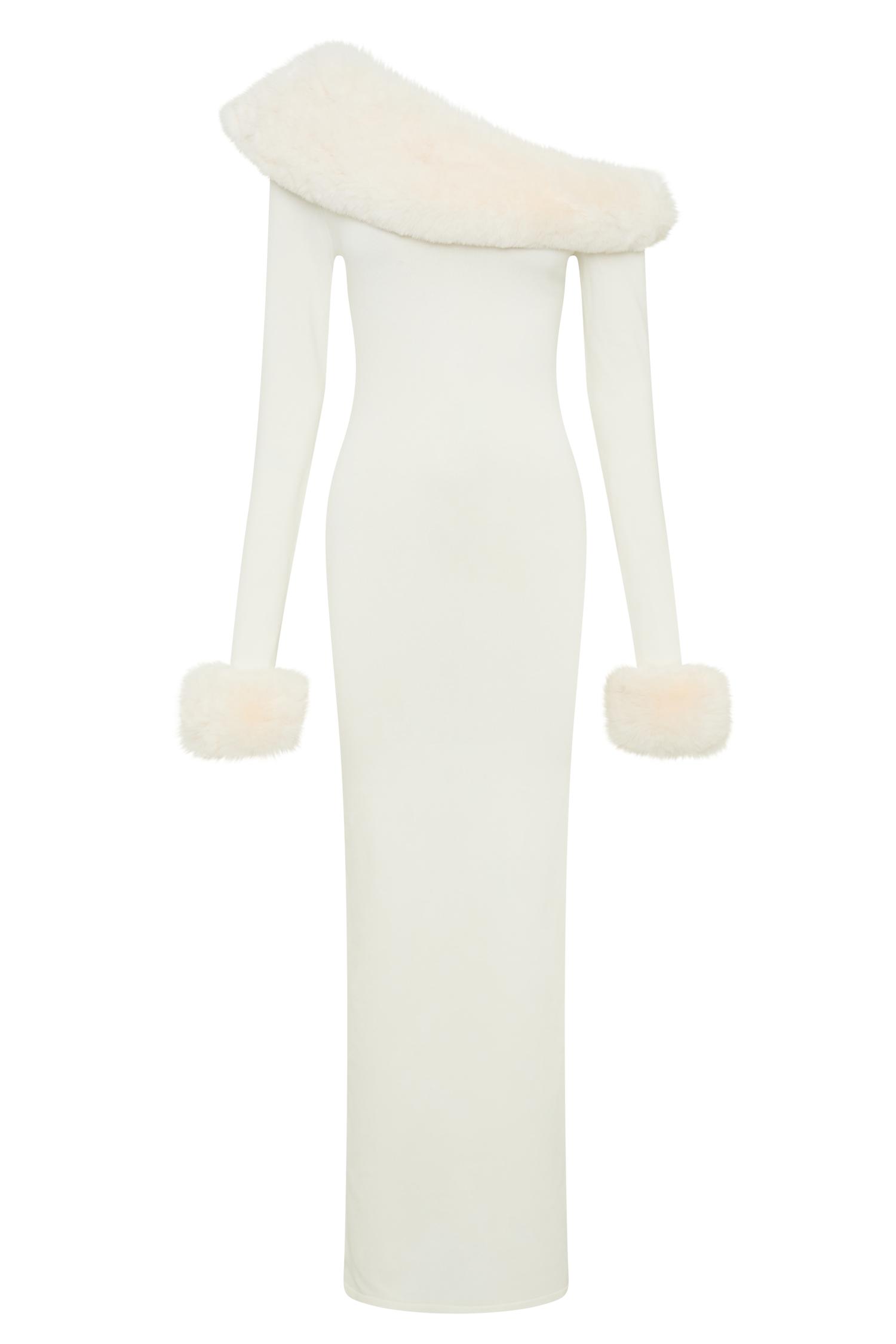 Karleigh Faux Fur Knit Maxi Dress - Ivory Product Image