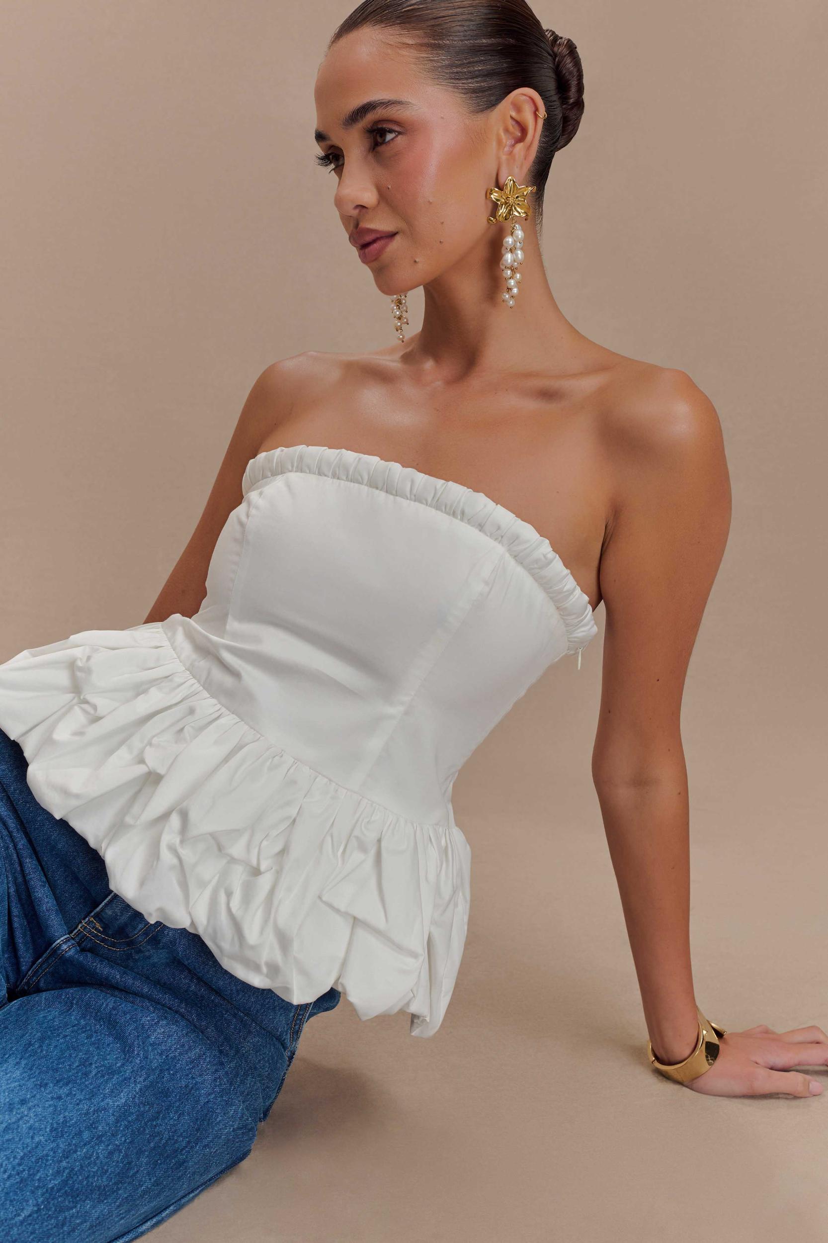 Cora Ruched Strapless Top - White Product Image