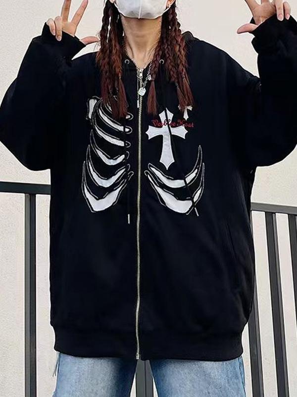 Cross Skeleton Print Oversized Hoodie Product Image