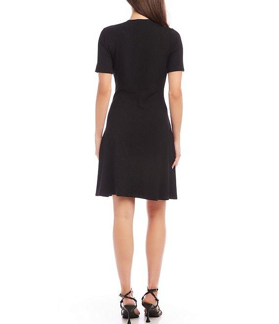 Karen Kane Petite Size Knit Crew Neck Short Sleeve A-Line Dress Product Image