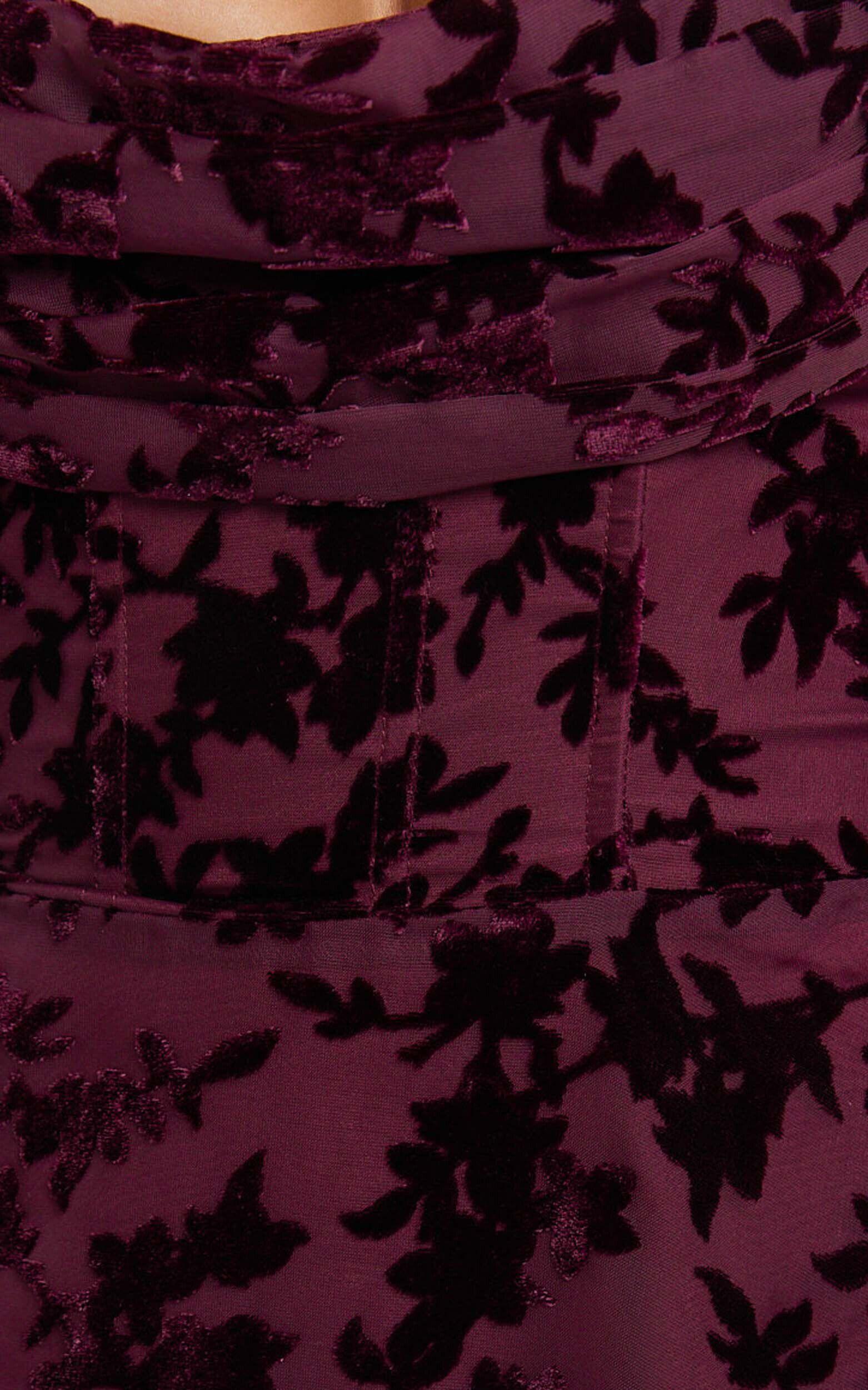 Jessell Mini Dress - Long Sleeve Cowl Corset Dress in Wine Burnout Product Image