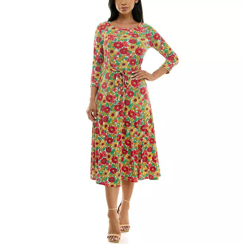Women's Nina Leonard Sylvia Midi Dress with Belt,  Product Image