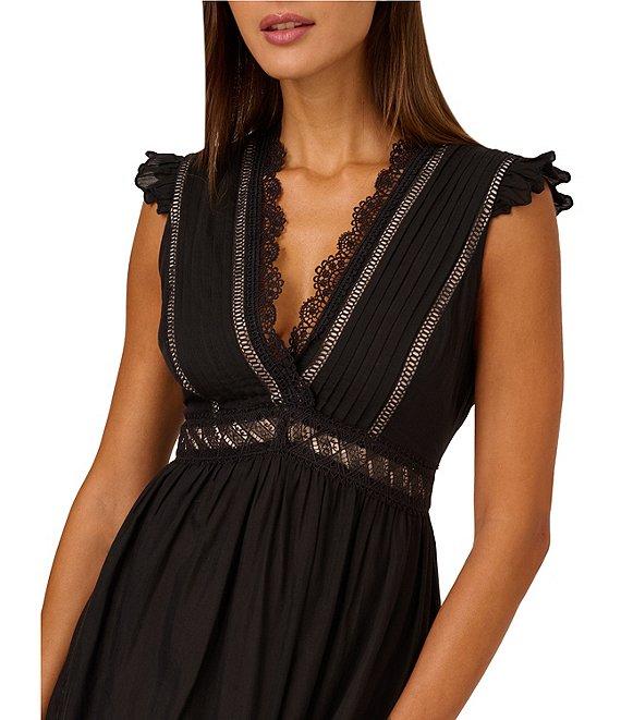 Adrianna by Adrianna Papell Eyelet Plunge V-Neck Cap Cotton Trim Fit & Flare Dress Product Image