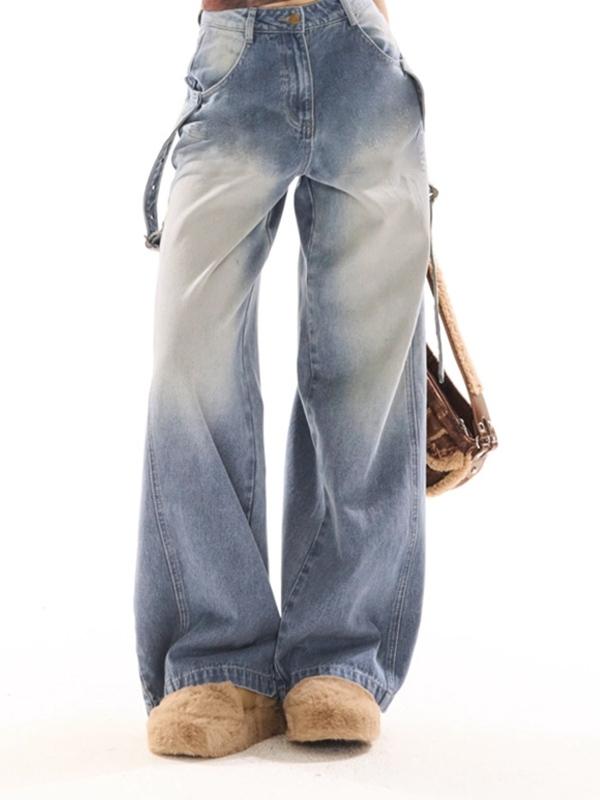 Vintage Wash Belted Decor Boyfriend Jeans Product Image