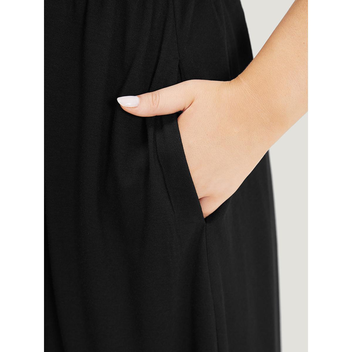 Plus Size Supersoft Essentials Letter Print Raglan Sleeve Elastic Waist Dress Black Women Casual Plain Curvy Knee Dress BloomChic 14-16/1X Product Image