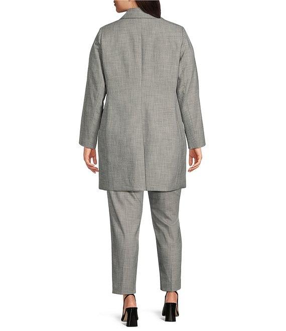 Calvin Klein Plus Size Stretch Heathered Woven Notch Lapel Collar Long Sleeve One-Button Long Jacket Product Image