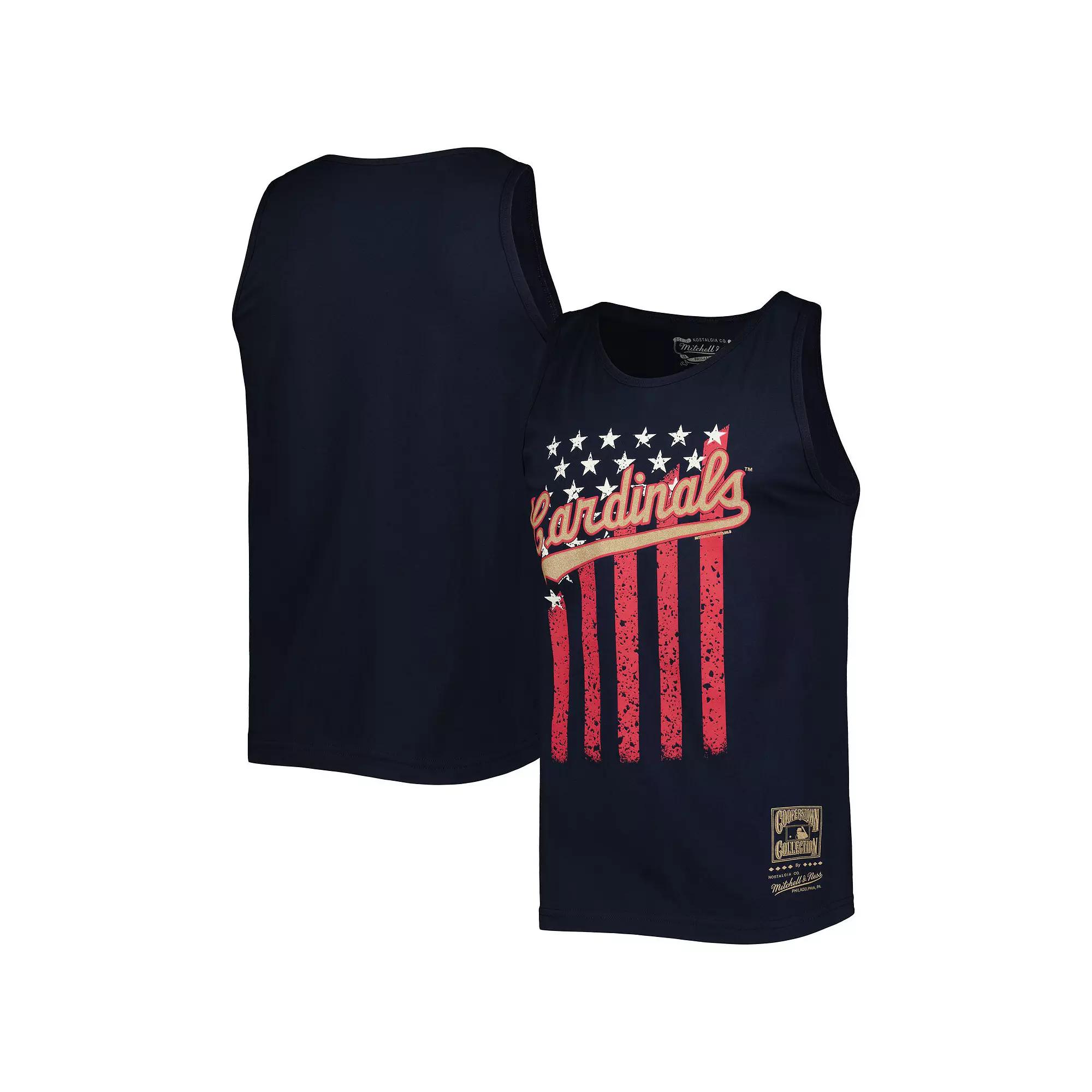 Men's Mitchell & Ness Navy St. Louis Cardinals Cooperstown Collection Stars and Stripes Tank Top,  Product Image