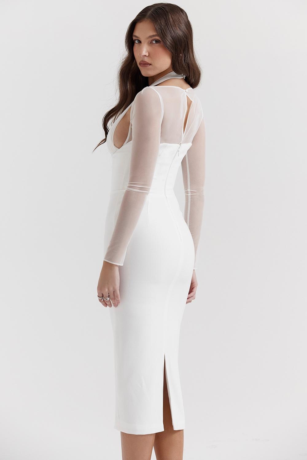 Yasmin  white plunge midi dress - sale Product Image