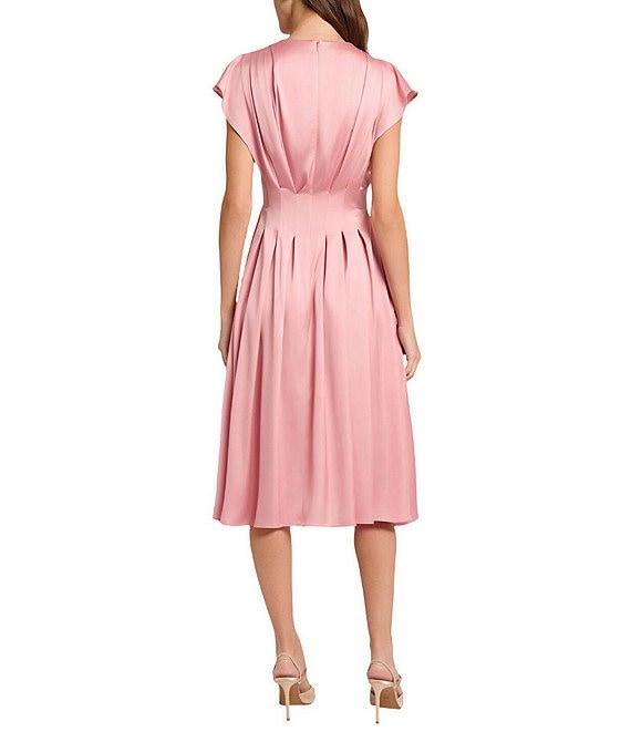 MISOOK Charmeuse Crepe De Chine V-Neck Flutter Sleeve Fit-And-Flare Midi Dress Product Image