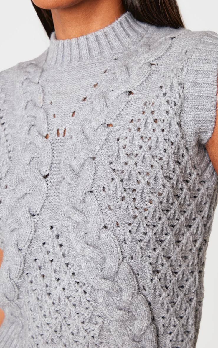 Grey Textured Cable Knit Sweater Vest Product Image