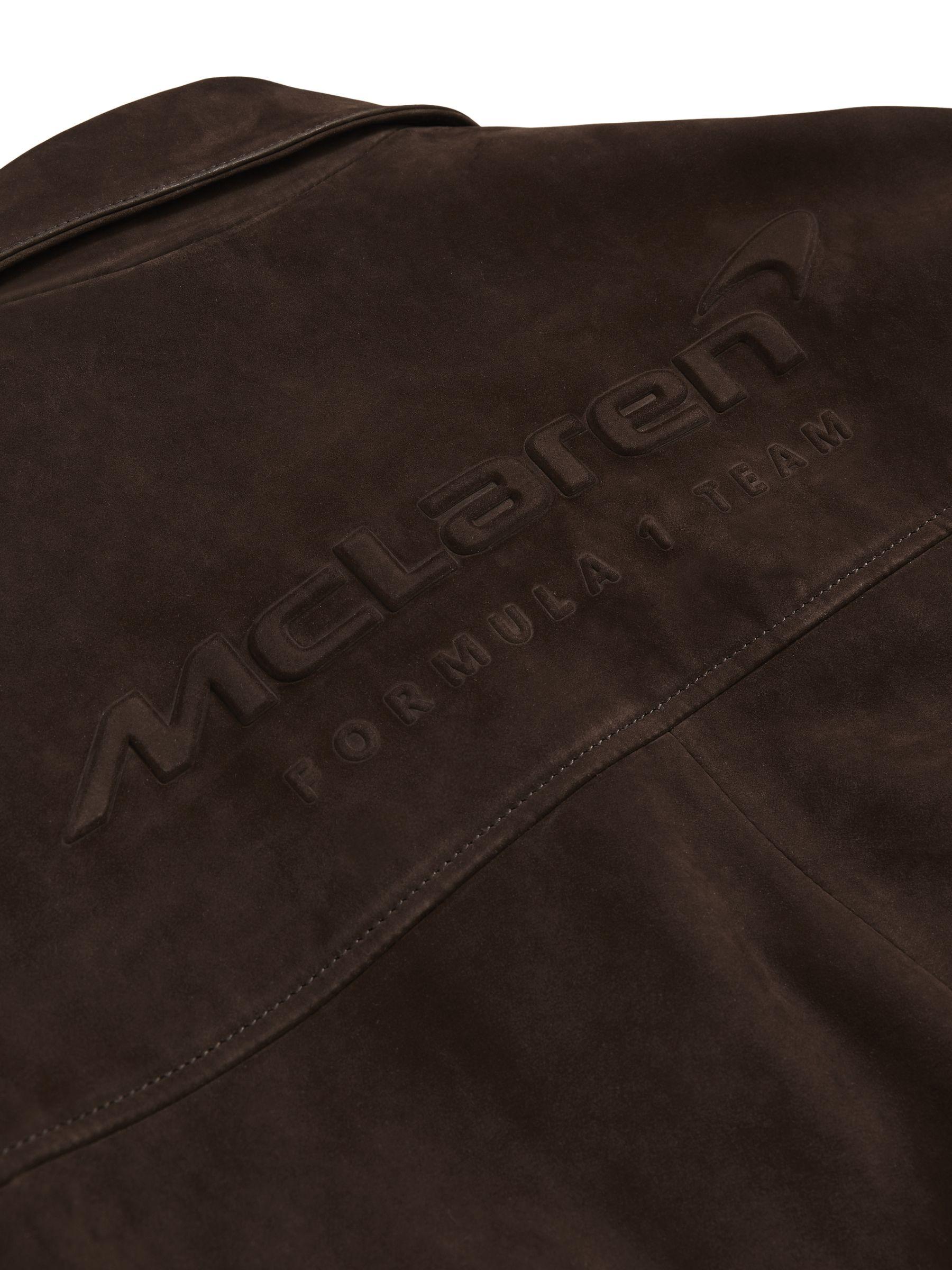 McLaren F1 Team Suede Bomber Jacket in Chocolate Brown Product Image