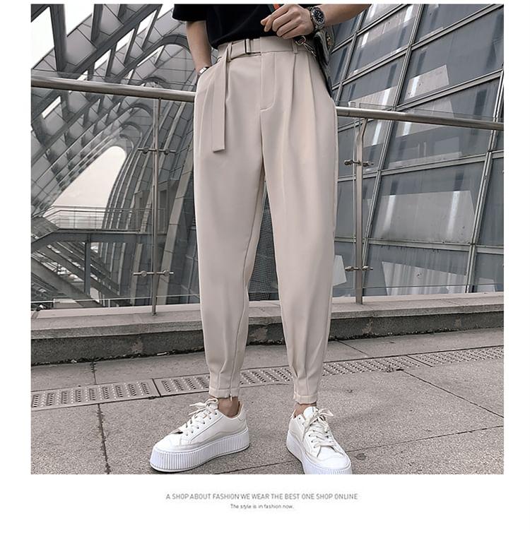 Mid Rise Plain Cropped Baggy Dress Pants Product Image