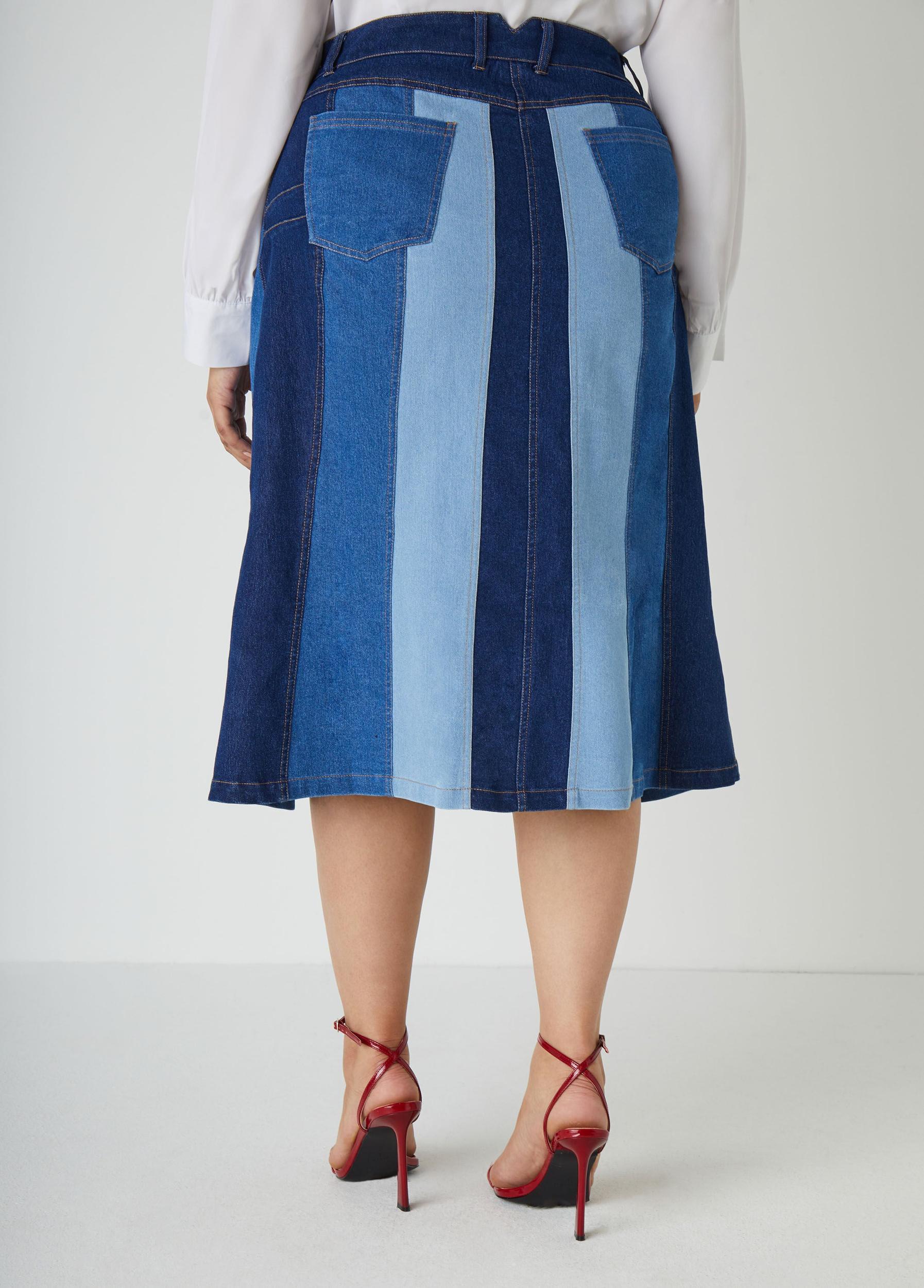 Colorblock A Line Denim Skirt Product Image