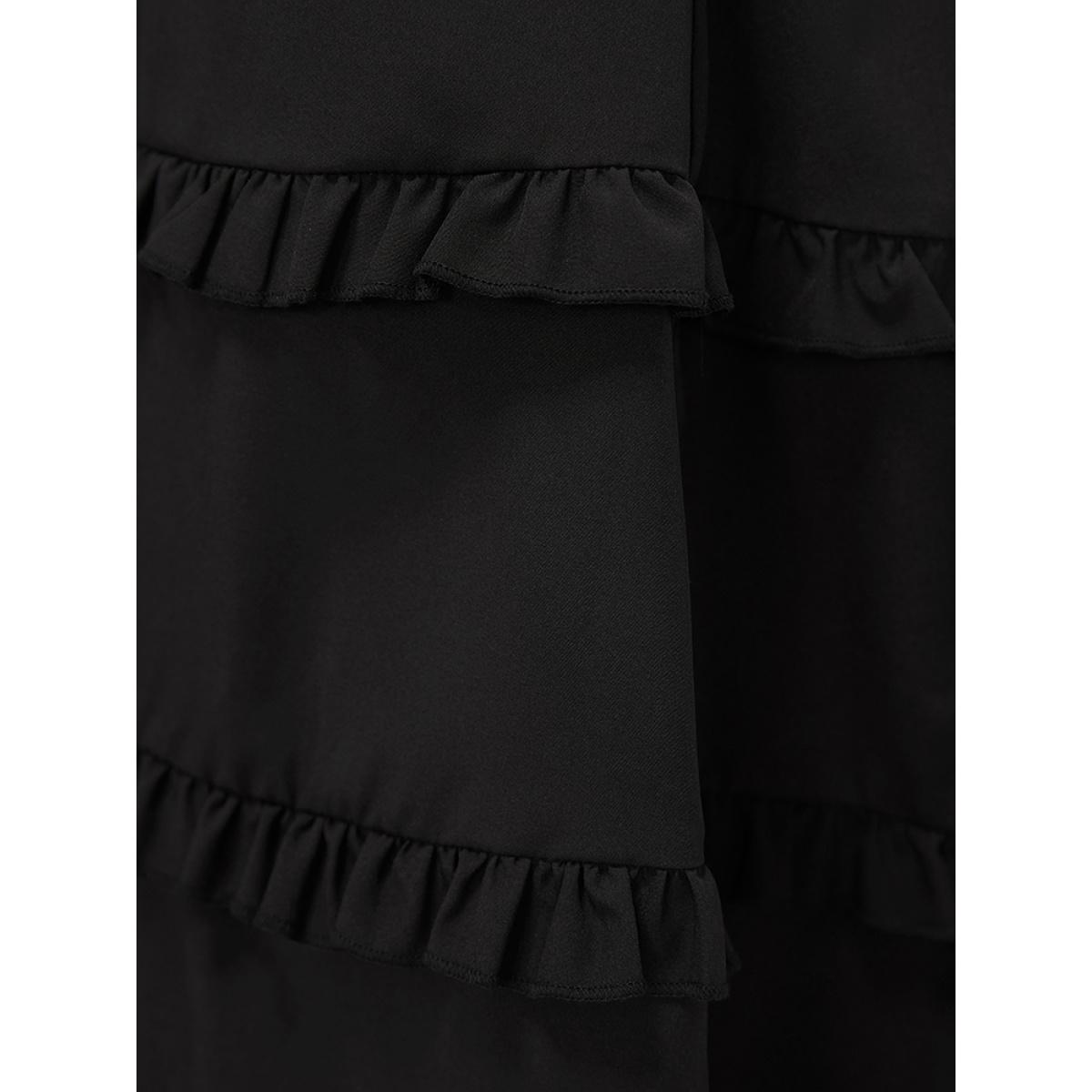 Plus Size Plain Ruffle Trim Pocket Layered Hem Tank Dress Black Women Elegant Round Neck Sleeveless Curvy Midi Dress BloomChic 26/4X Product Image