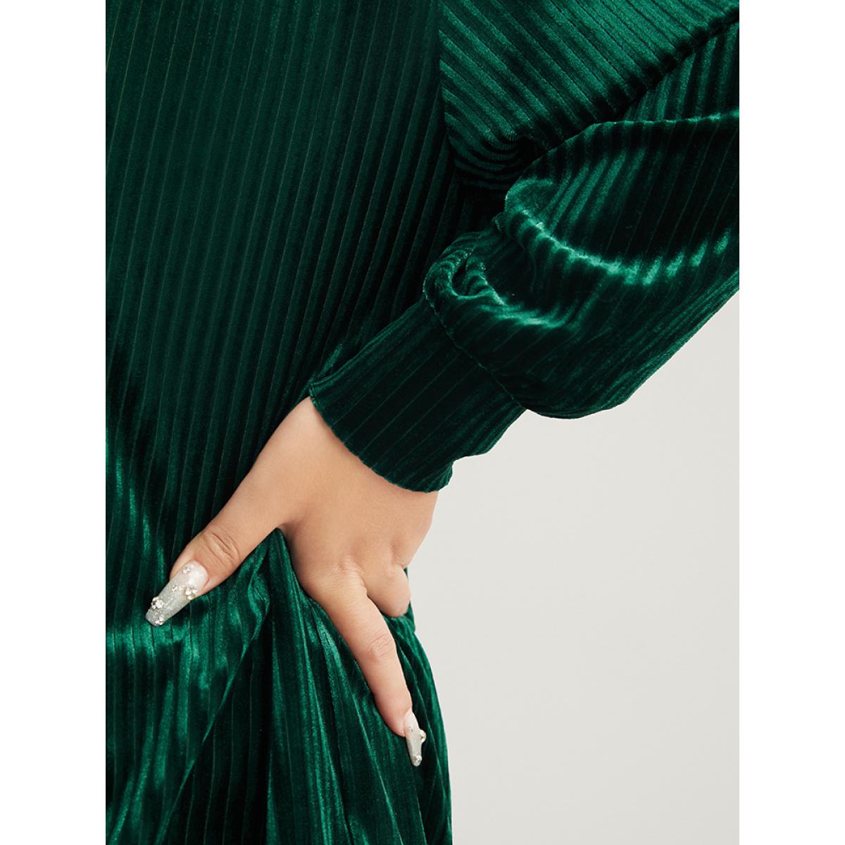 Plus Size Solid V Neck Rib Knit Velvet Sweatshirt Women DarkGreen Party Plain V-neck Going out Sweatshirts BloomChic 22-24/3X Product Image