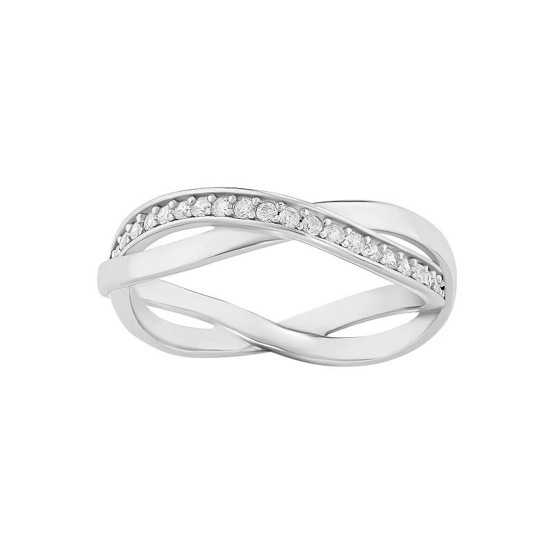 PRIMROSE Fine Silver Plated Polished Pave Cubic Zirconia Crossover Ring, Womens Silver Tone White Product Image
