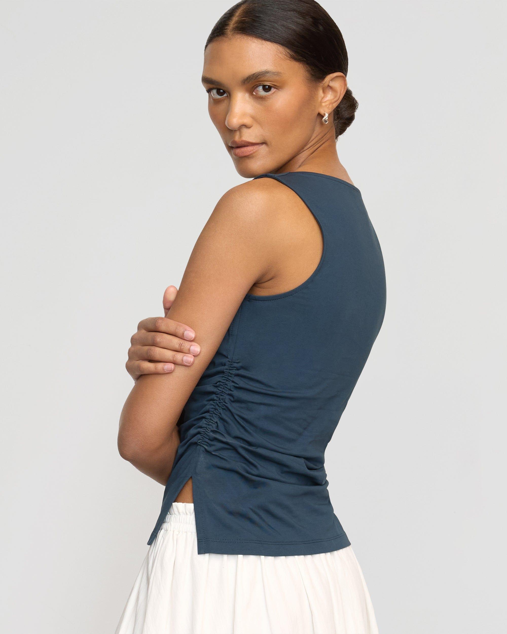 Josie Shirred-Side Cowl-Neck Tee Product Image