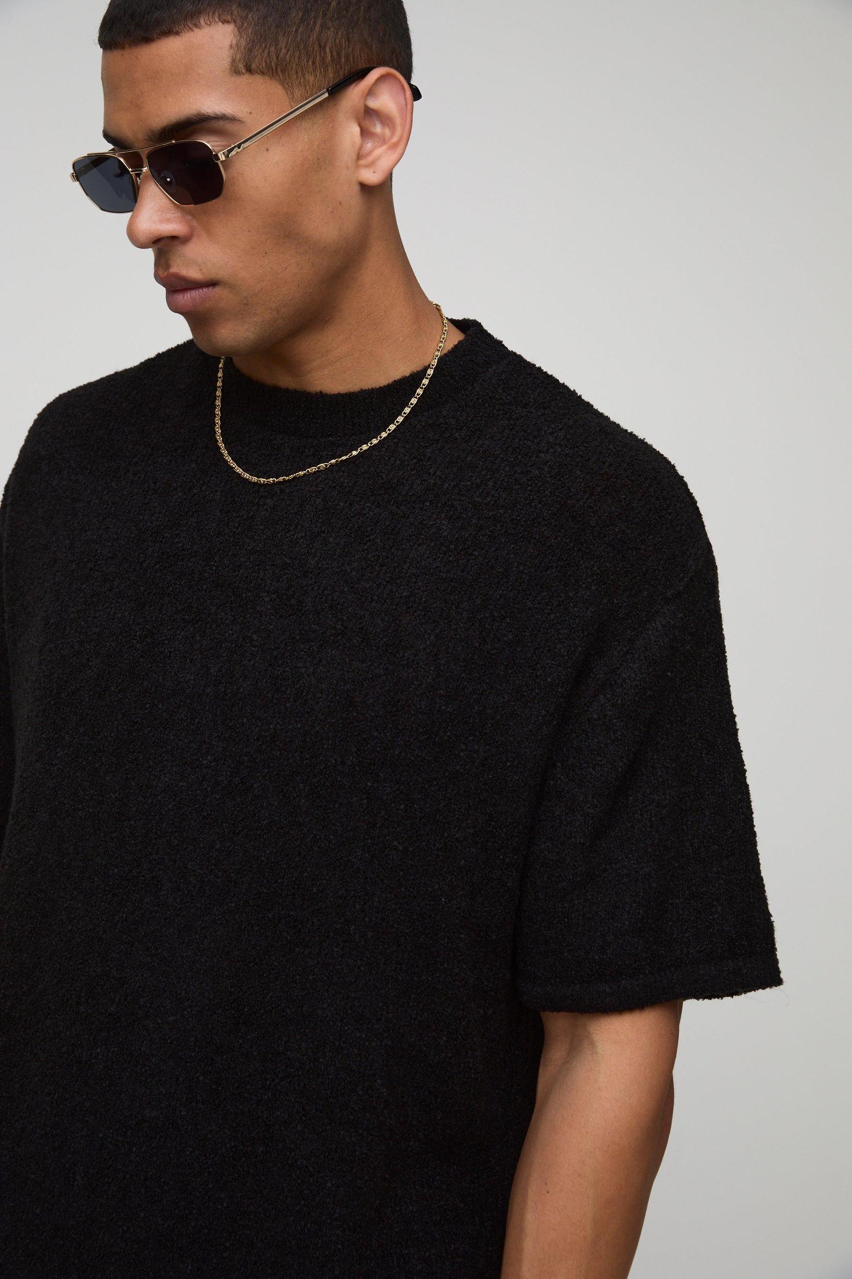 Boxy Fit Fine Knitted T-Shirt | boohooMAN USA Product Image