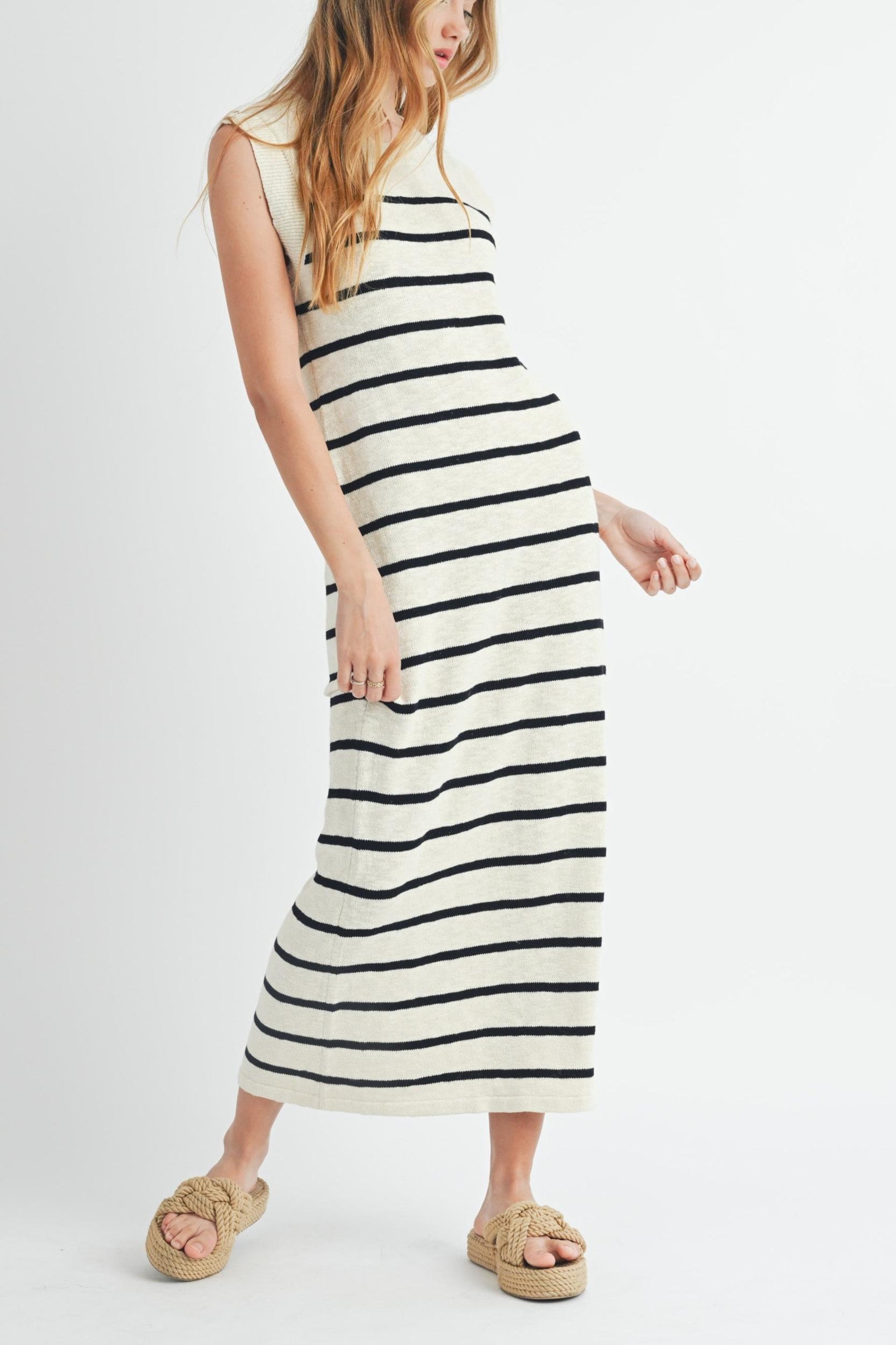 Sleeveless Stripe Sweater Maxi Dress Product Image