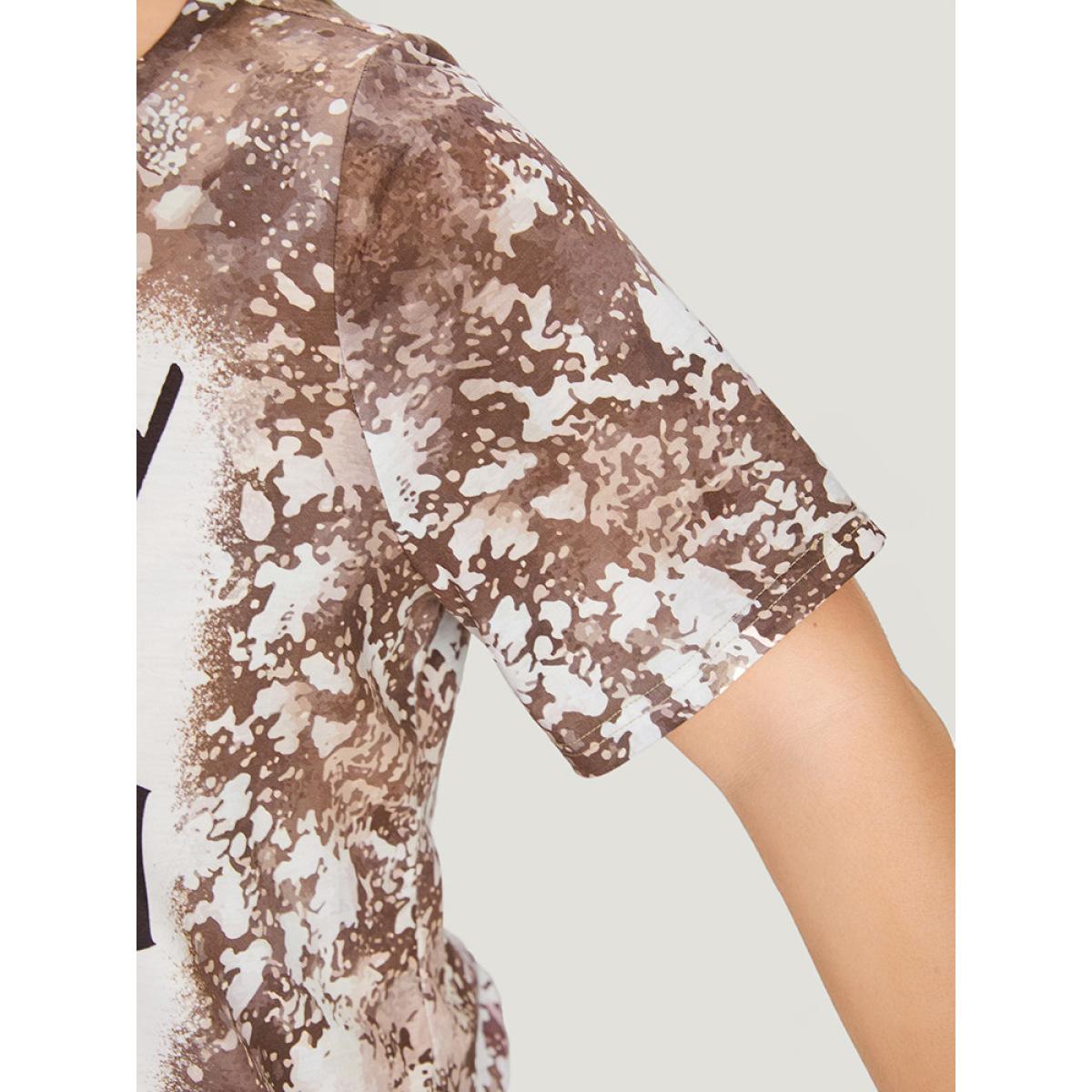 Plus Size Letter Print Contrast Tie Dye Round Neck T-shirt Multicolor Women Casual Printed Letter Dailywear T-shirts BloomChic 14-16/1X Product Image