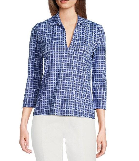 J.McLaughlin Aida Catalina Cloth Knit Point Collar 3/4 Sleeve Top Product Image