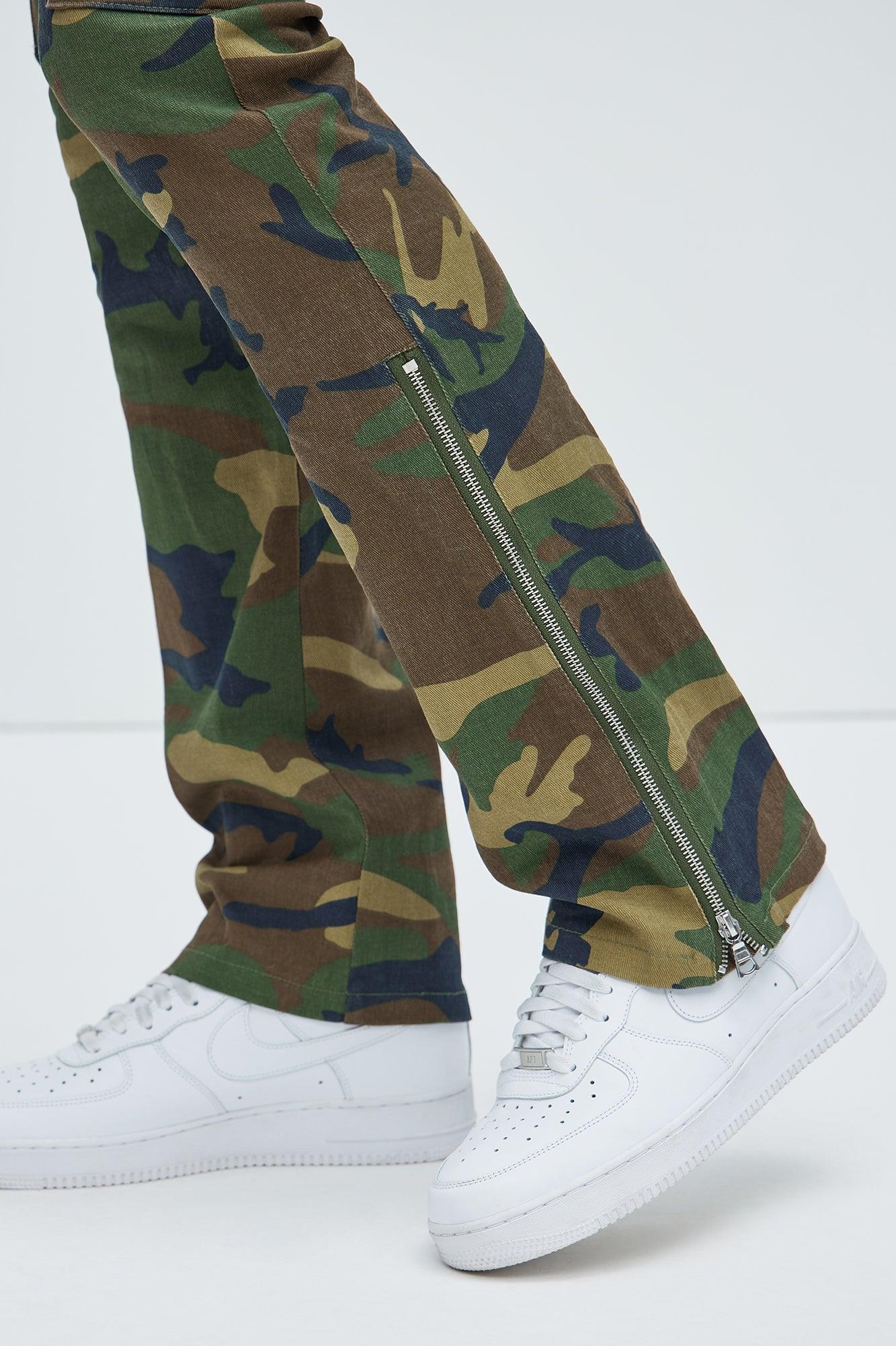 On The Verge Waxed Zipper Skinny Flare Cargo Pants - Camouflage Product Image