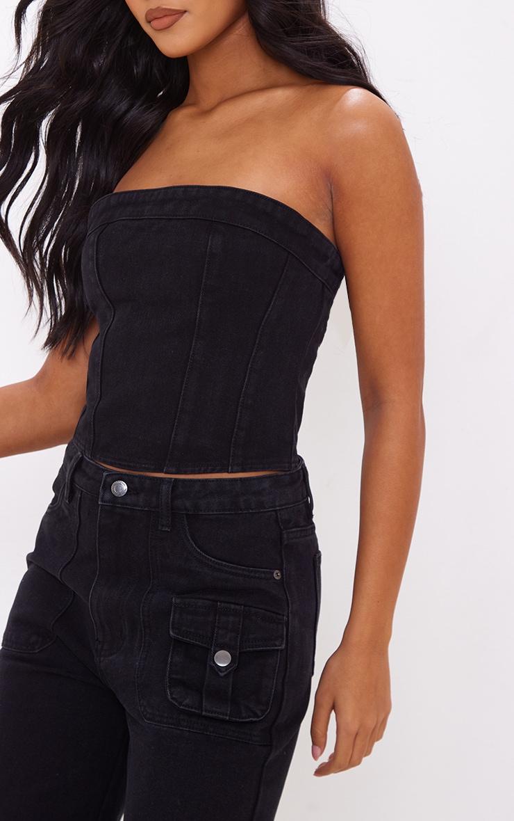 Tall Washed Black Denim Corset Top Product Image