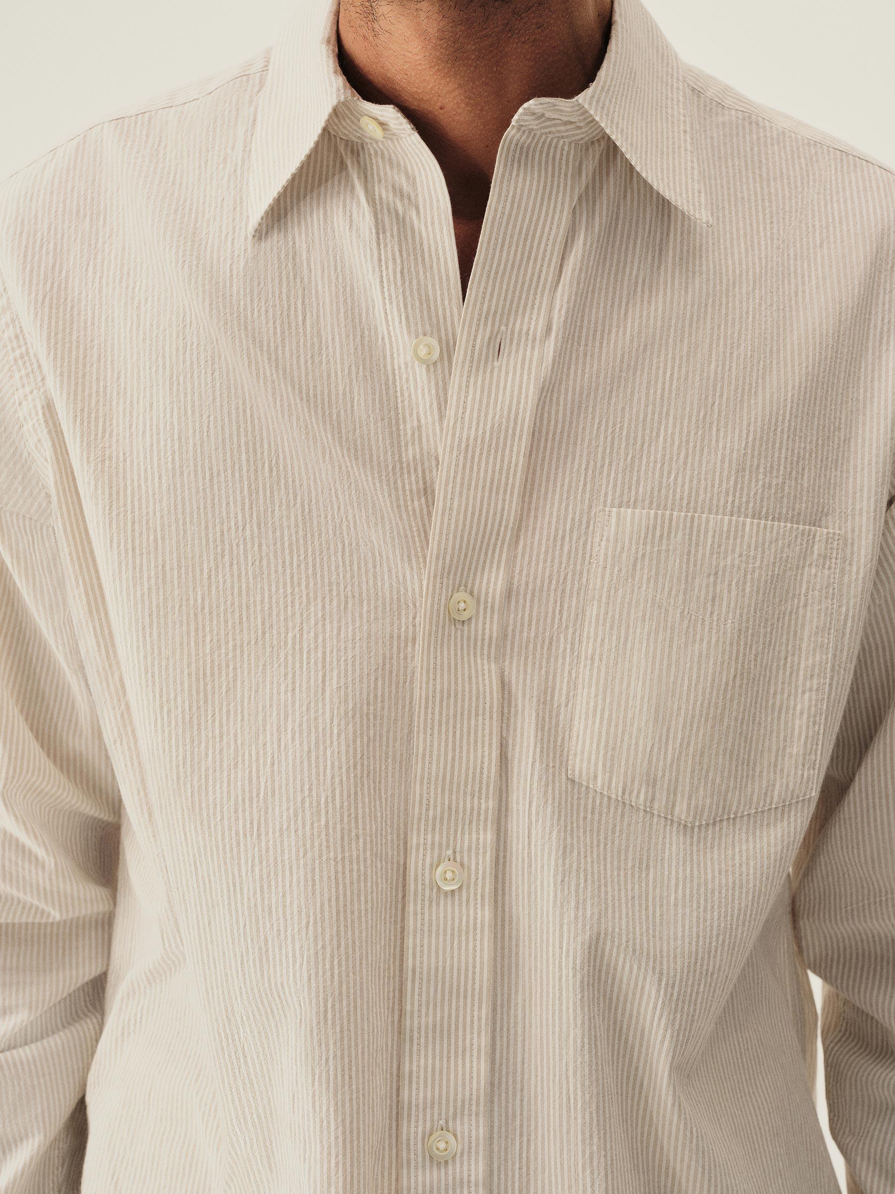 Khaki/White Stripe Wornwell One Pocket Shirt Product Image