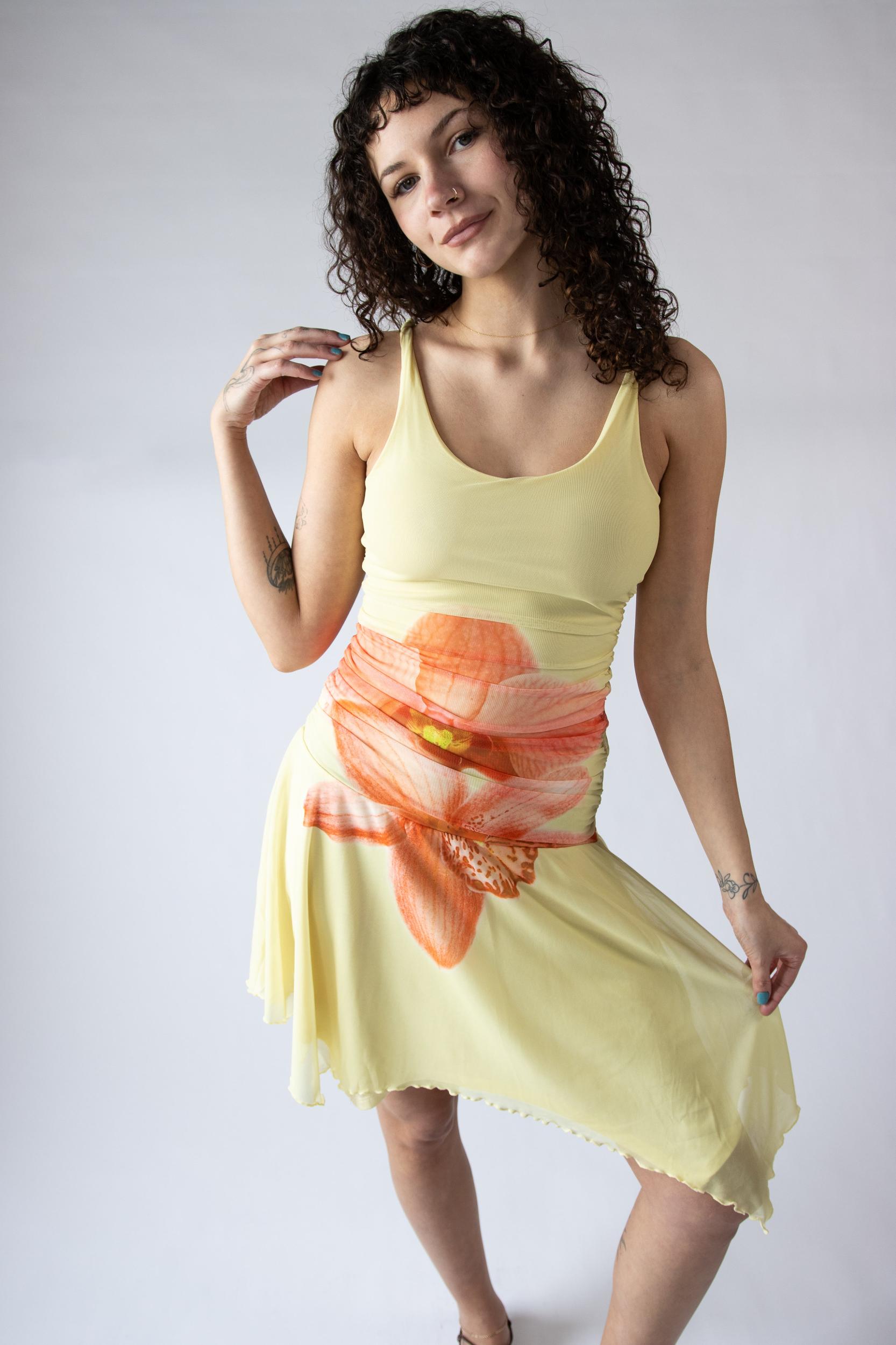 Flower Mesh Hanky Hem Midi Dress Product Image