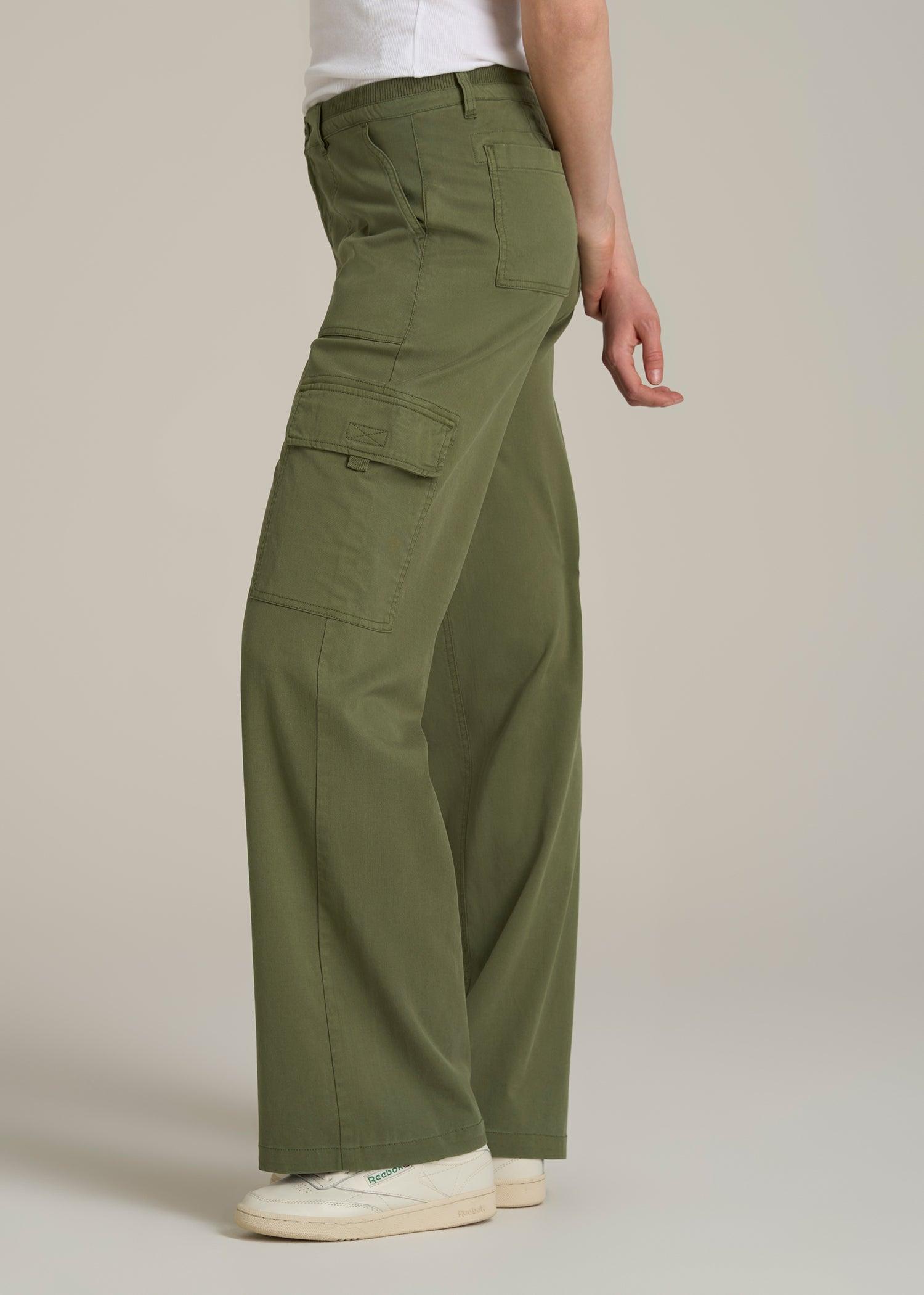 Garment Dyed Wide Leg Cargo Pants for Tall Women in Bright Olive Female Product Image