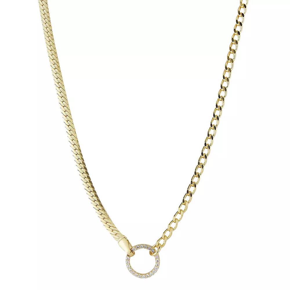 Sunkissed Sterling 14k Gold Over Silver Cubic Zirconia Curb x Snake Chain Choker, Women's, Size: 14", Gold Tone Product Image