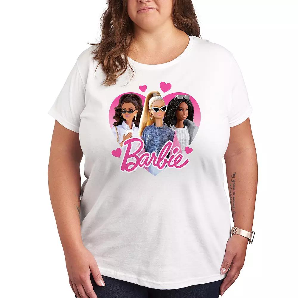 Plus Size Barbie Group Heart Graphic Tee, Womens Heather Grey Product Image