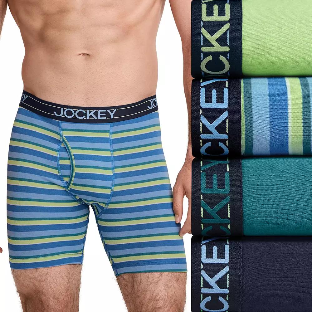 Men's Jockey® 4-Pack Cotton Blend Long Leg Boxer Brief, Size: Medium, Teal Grey Team Product Image
