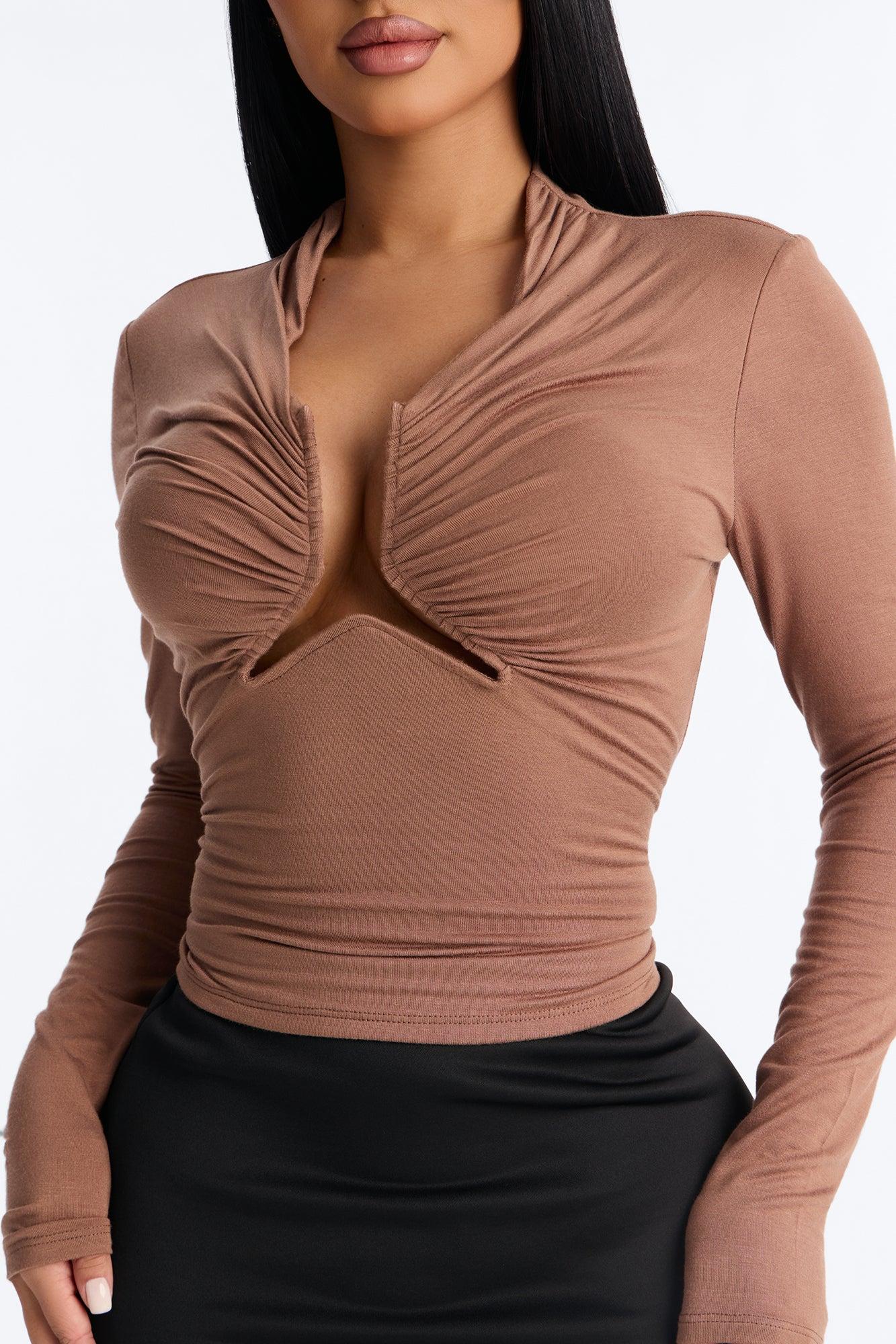 Soft Focus Ruched Long Sleeve Top - Mocha Female Product Image