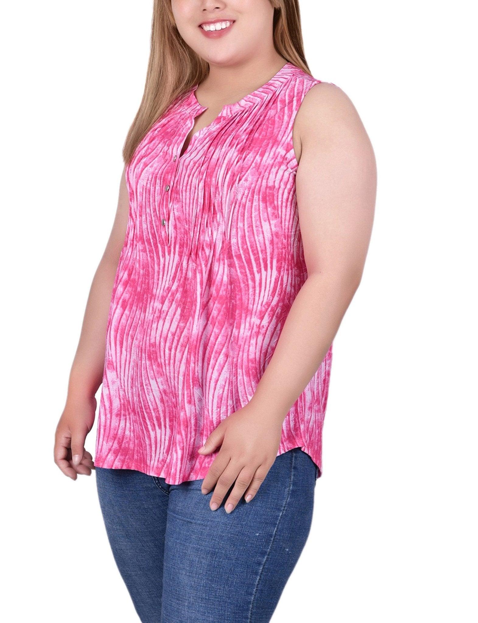 Fuschia Swirlbreeze Sleeveless Jacquard Y Neck Top - Plus Product Image