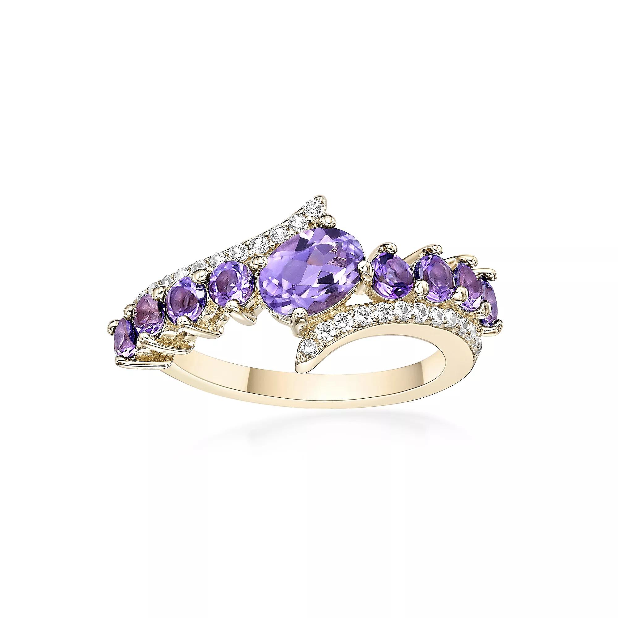 Gemminded 2 Micron Gold Over Silver Amethyst & White Topaz Ring, Women's, Size: 6, Gold Tone Product Image
