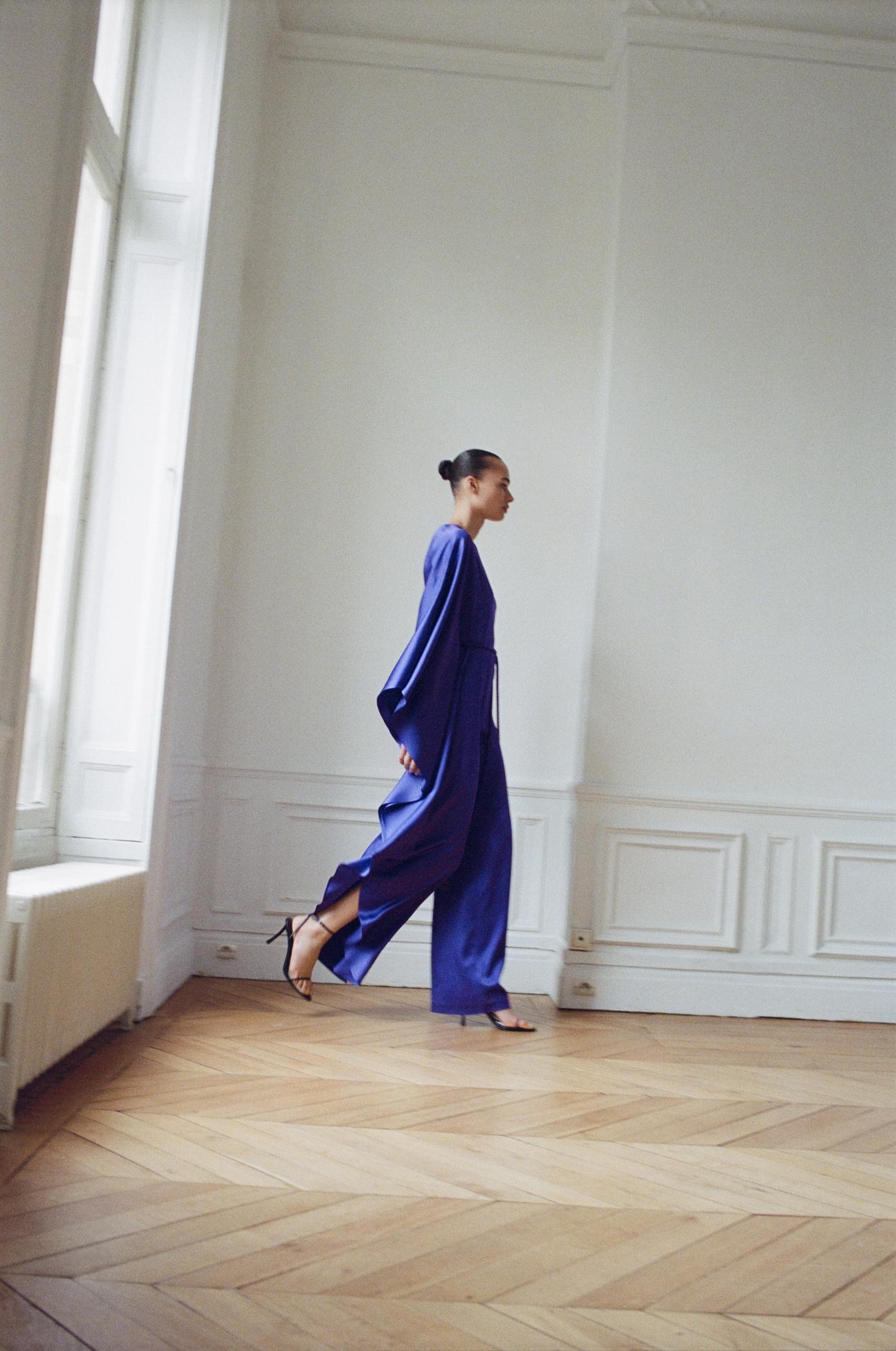 Satin maxi-ruffle jumpsuit - Women | MANGO USA Product Image