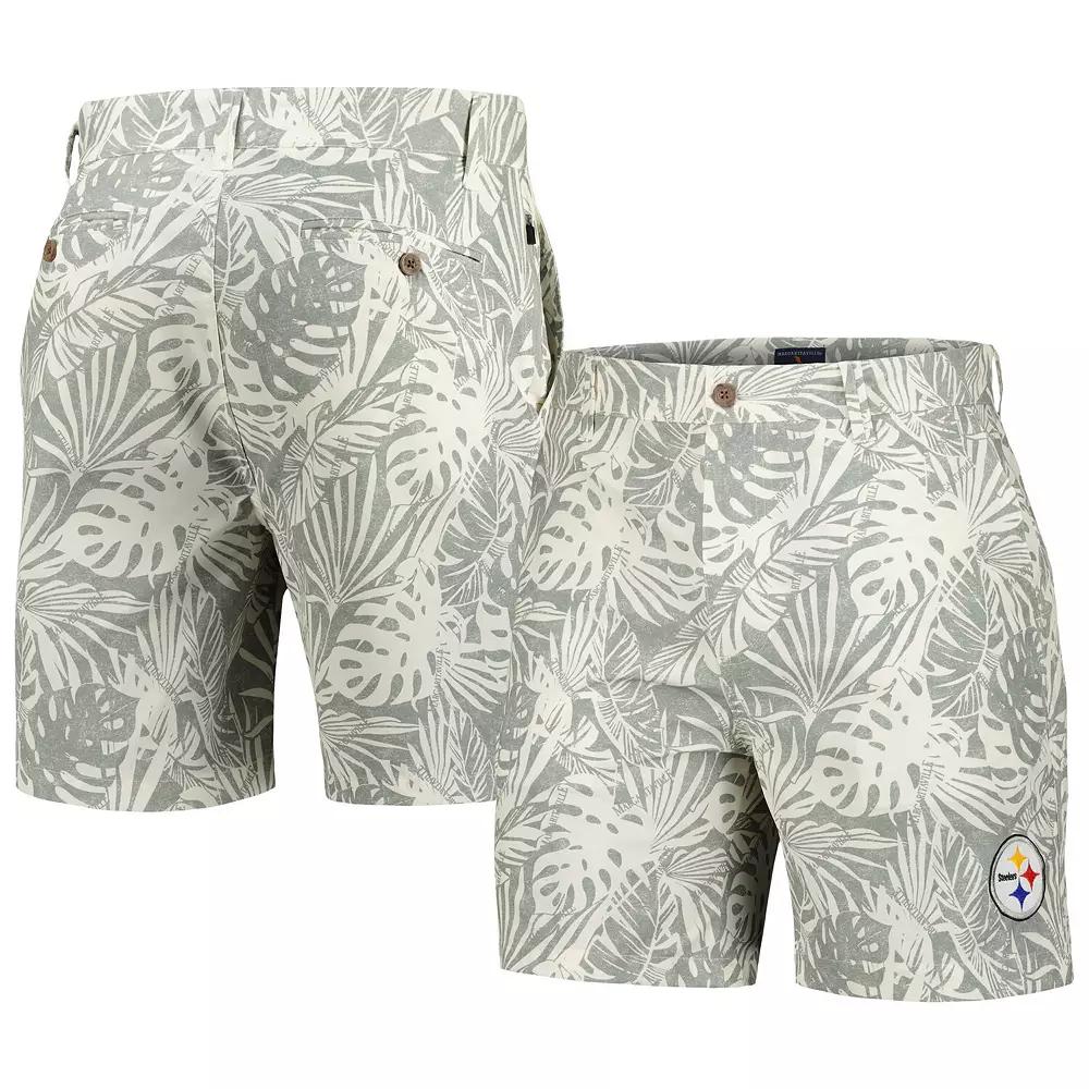 Men's Margaritaville Gray Pittsburgh Steelers Sandwashed Monstera Print Amphib Shorts, Size: 42, Grey Product Image