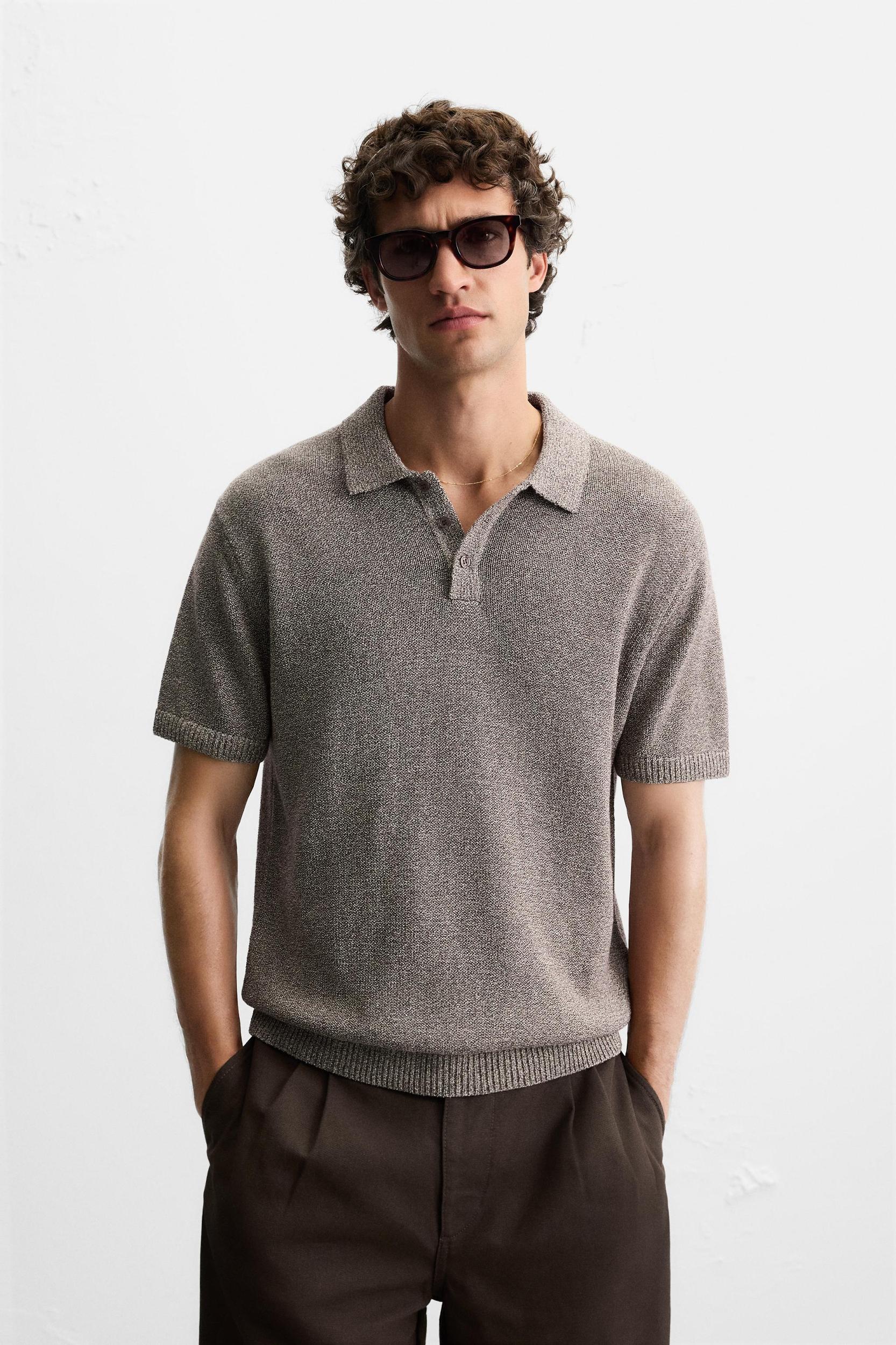 CONTRAST TEXTURED KNIT POLO SHIRT Product Image
