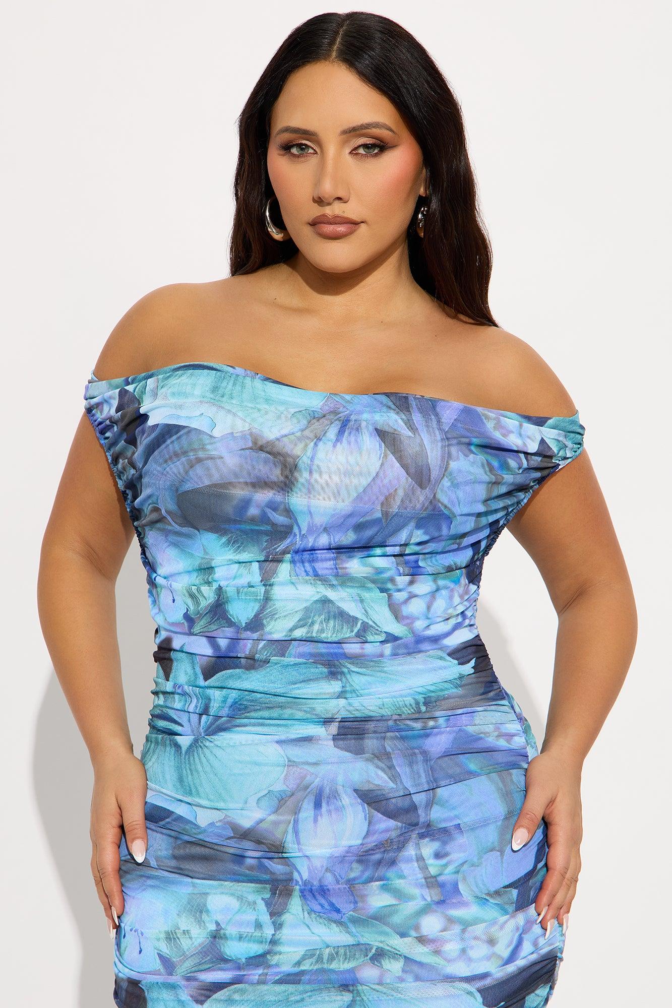 Still In Love Floral Mesh Midi Dress - Blue Female Product Image